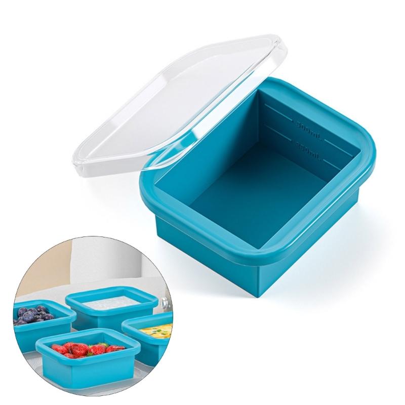 Platzsparende quadratische Silikon-Lebensmittelbox für die Kühlschrankorganisation Suppen-Gefrierfachschale mit Deckel Küchenwerkzeug