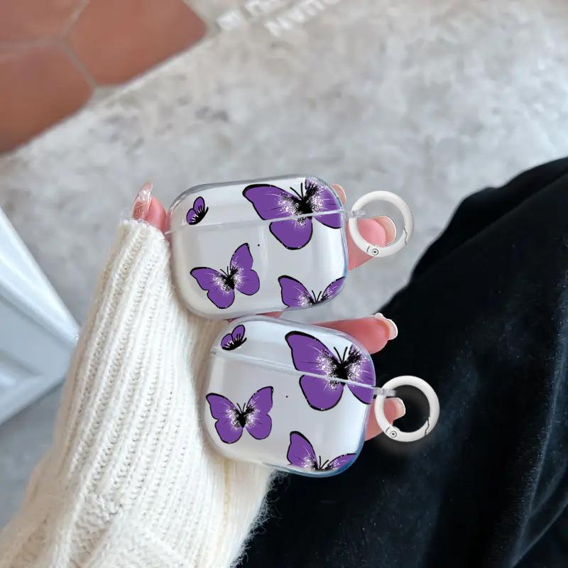 Purple Butterfly Pattern Protective Case for AirPods 1 1, AirPods Pro Pro1 Pro1