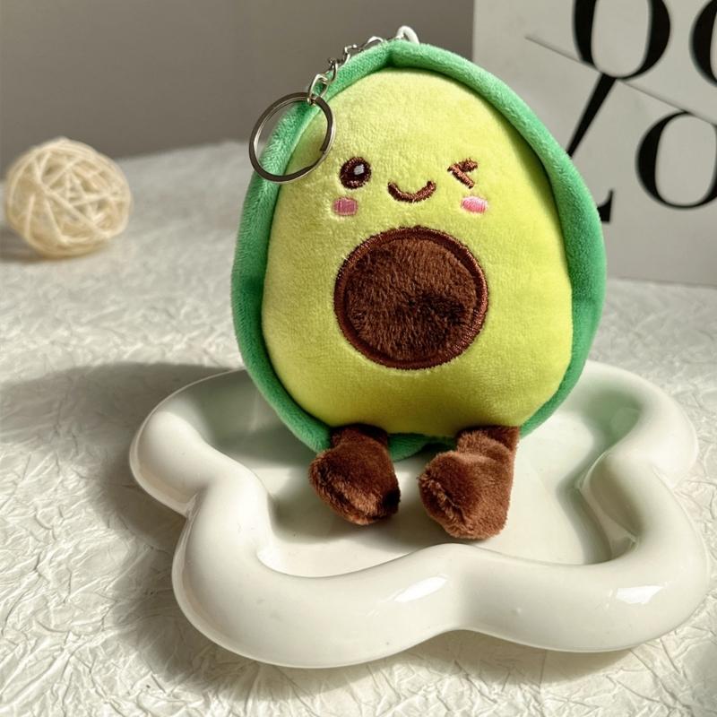 Stylish Avocado Pendant Keychain Fashionable Plush Toy Accessory Soft Polyester Yolk Bag Charm for Girls and Women