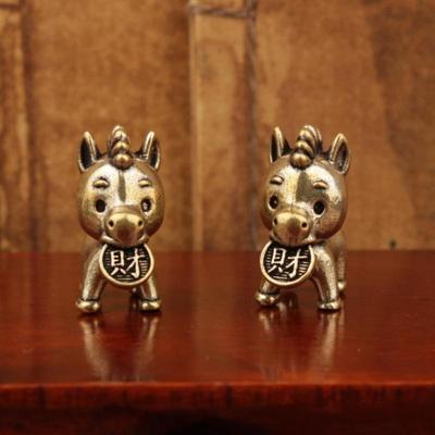 Brass Horse Statue Ornament Chinese Zodiac Horse Figurine Cute Horse Bit Coin Feng Shui Mini Home Desktop Decoration Crafts