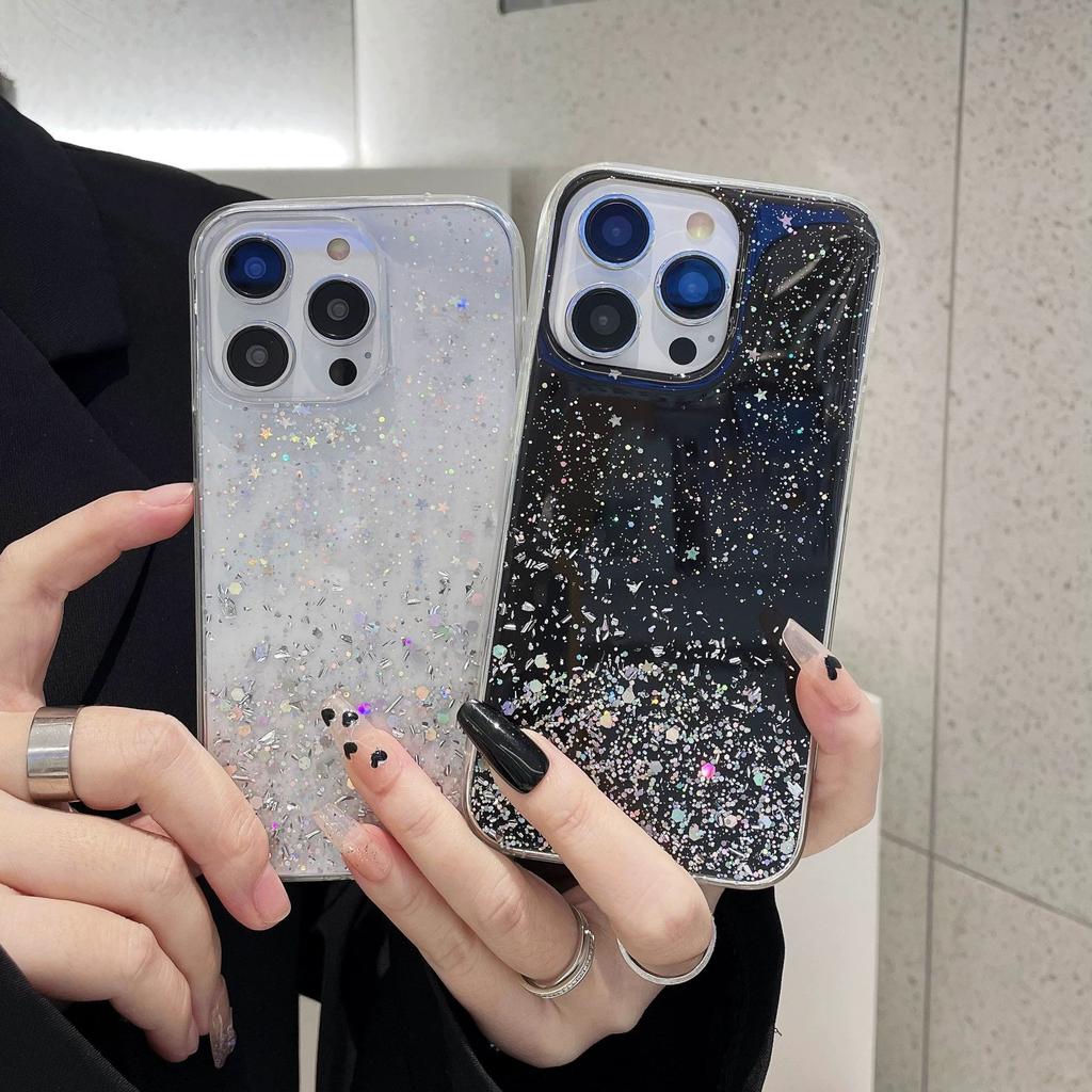 Applicable To Samsung S25edge Protective Case Silver Foil Star Glitter Epoxy TPU Transparent Mobile Phone Soft Case