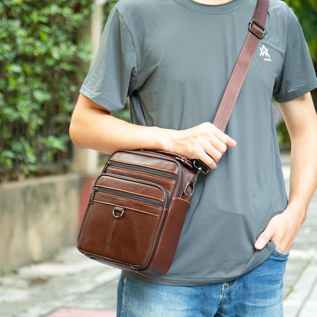 Malunte Geantă de Umăr Crossbody pentru Bărbați din Piele Naturală - Business Casual Piele de Vacă Strat Superior