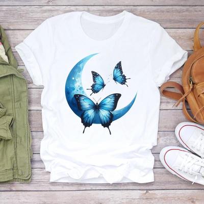 (Asian Size)  Print Lady T Shirt Fashion Butterfly Trend Style 90s Women Clothing Casual Top Short Sleeve Tee Female Graphic T-shirts