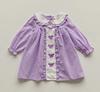 Spring Girls Plaid Dress With Cartoon Embroidery Peter Pan Collar And Bow Long Sleeve Princess Dress For Kids