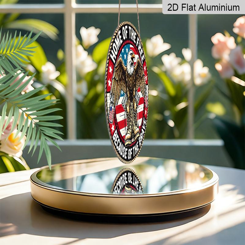 2D Flat, 1pc 7.87x7.87inch Aluminum, Patriotic Eagle "Home of the Free Because of the Brave" Vintage 2D Sign, Wall Art Decor for Home, Room