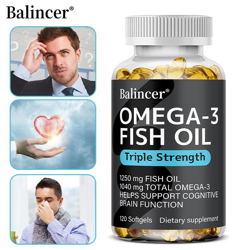 Triple Strength Omega‑3 Fish Oil 1250mg, 120 Softgels, EPA 690mg DHA 260mg Dietary Supplement