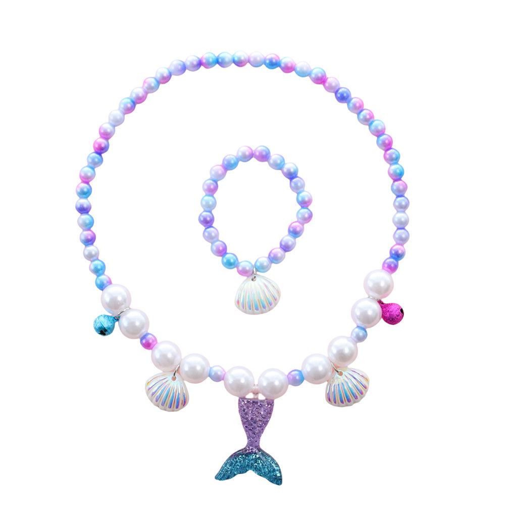 Colar de Pérolas de Sereia e Conjunto de Acessórios de Princesa para Meninas - Conjunto de 5 Peças para Presente de Feriado