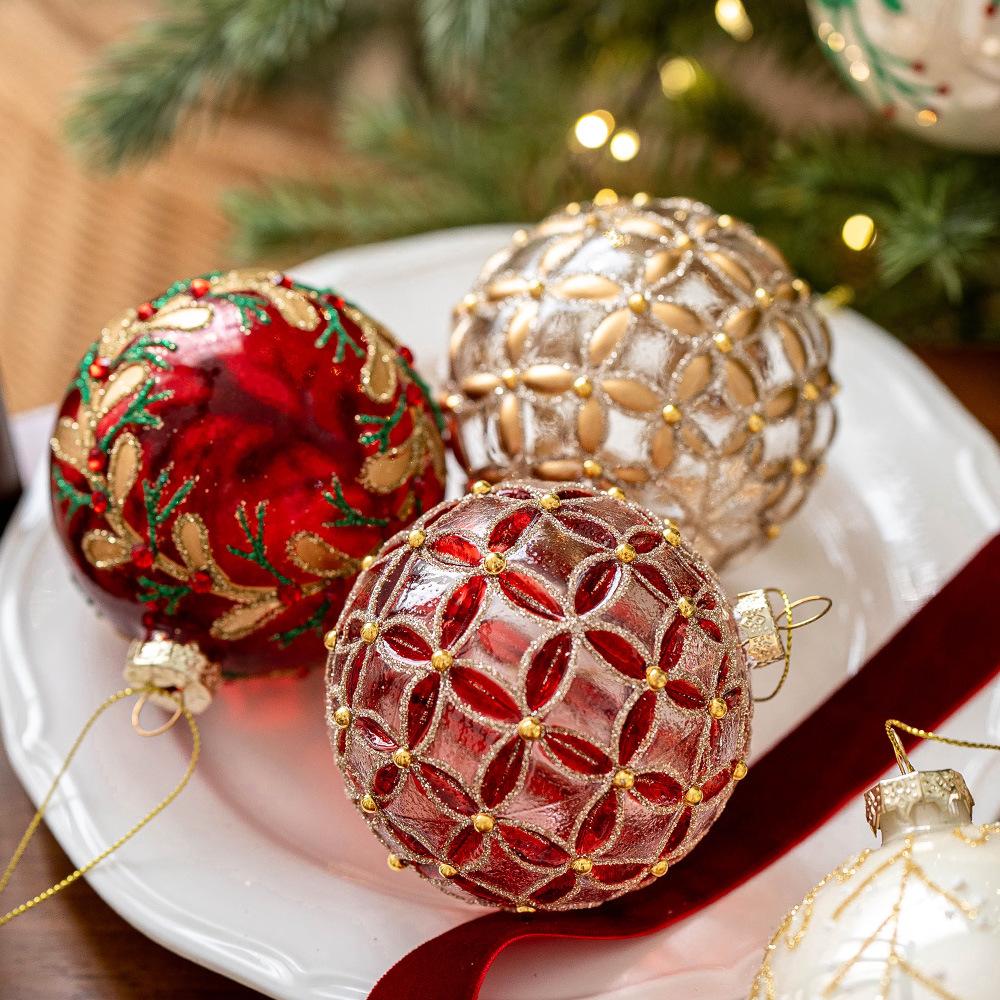 1PC 8cm Christmas Glass Ball Christmas Tree Decoration Ball Pendant Retro Christmas Tree Decoration Pendant Christmas Tree Embellishment