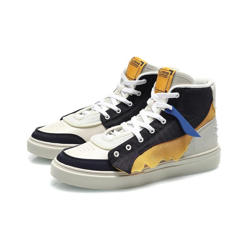 Li Ning CF Su Series Wear Resistant Breathable Non Slip High Top Skate Shoes Men Skate Shoes Blue Yellow AGCR079-3