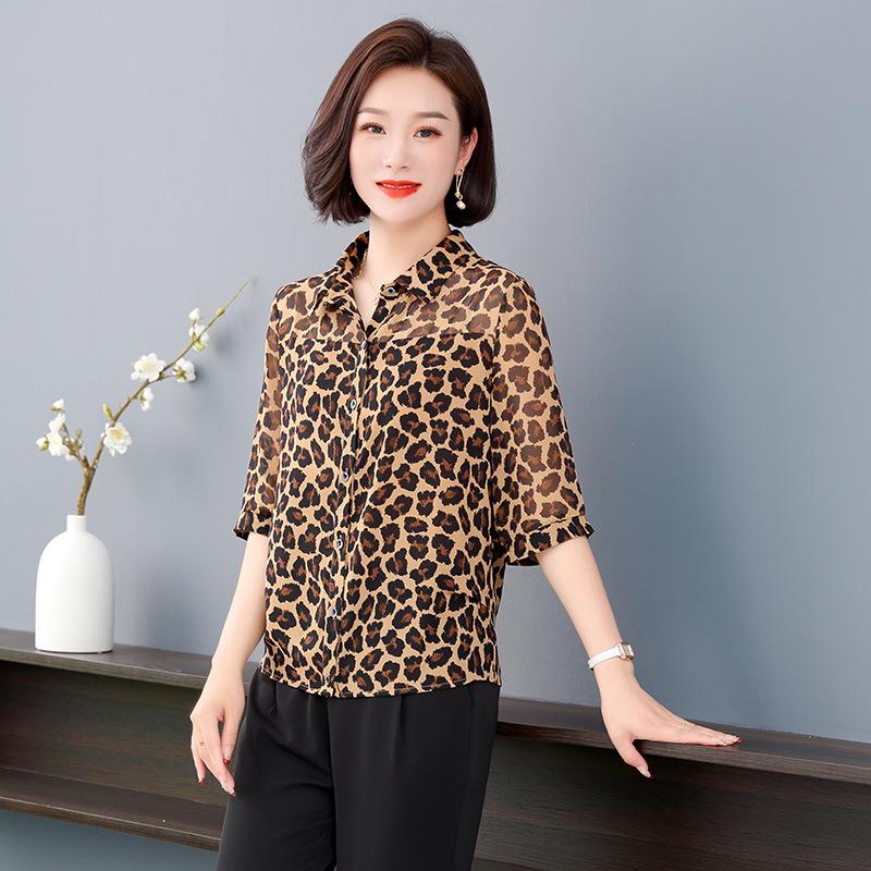 Women s 2026 Floral Chiffon Seven-Sleeve Top 5XL