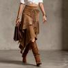 Women's Vintage Western Irregular Rope Tie Fringe Suede Midi Skirt Crossborder for Europe America