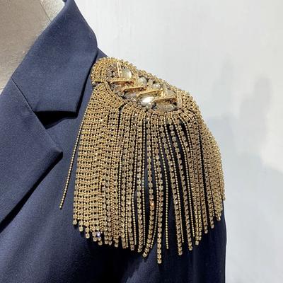 New Rhinestone Shoulder Tassel Epaulet Long Chain Gold Shoulder Epaulettes Detachable Brooch Jewelry