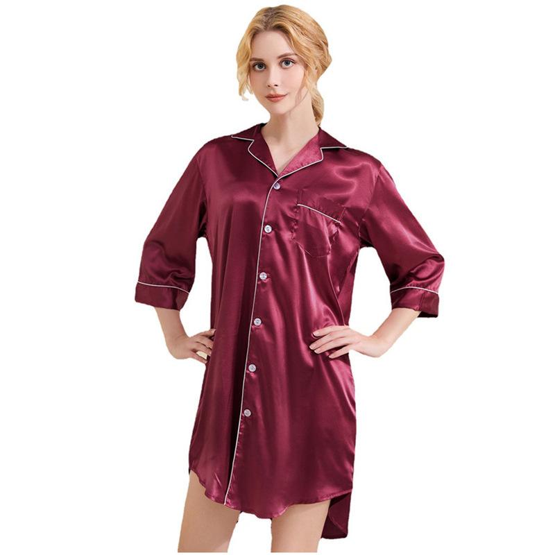 Large Size Loose Summer Seven-quarter-sleeved Loungewear Pure Desire Style Boyfriend Lapel Shirt Nightdress Pajamas