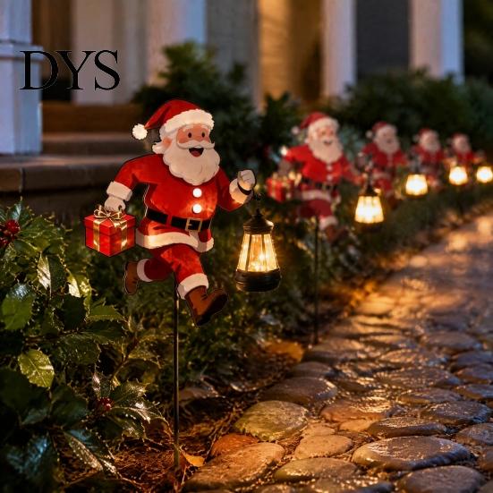 Weather Resistant Stake Lights 1/2Pcs Holding Lantern Santa Light, Christmas Snowman Solar Lamp with Claus Stake, Decorative Light for Outdoor Garden