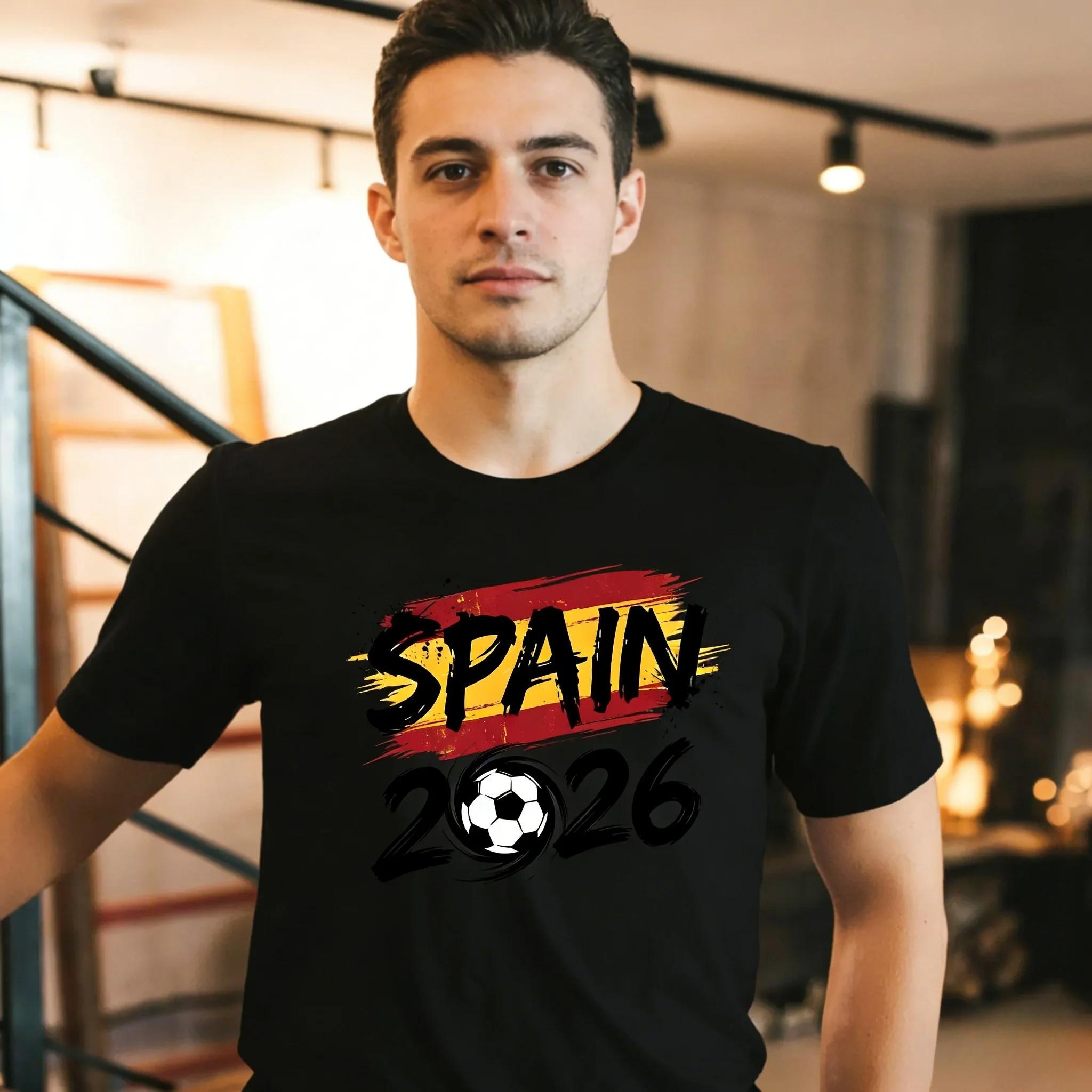 

2026 Новая испанская футболка для футбола Летняя хлопковая одежда для мужчин и женщин Дышащая Модная Y2K С круглым вырезом С коротким рукавом Верх 4XL