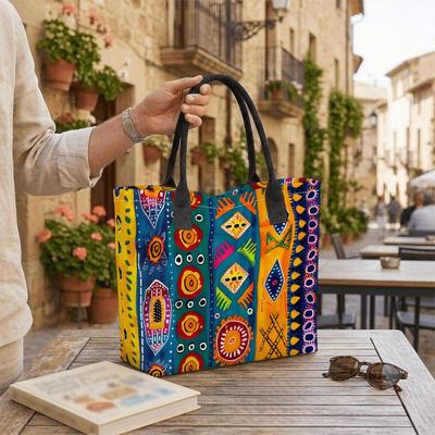  Boho Ethnic Printed Tote Bag Large Capacity Casual Shopping Shoulder Handbag for Daily Use