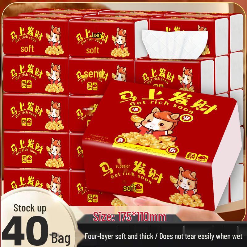 Festive 4-Ply Embossed Facial Tissues - Small Pack Household Napkins, Full Case