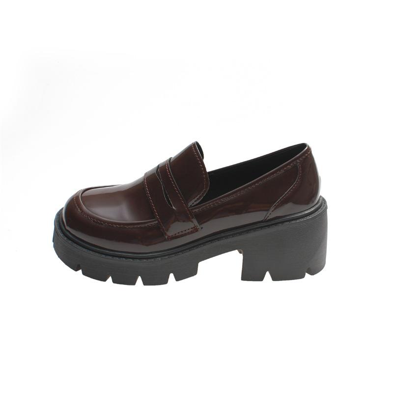 Patent leather British lace-up jk small leather shoes women's round head versatile platform soles students with skirts two wear loafers
