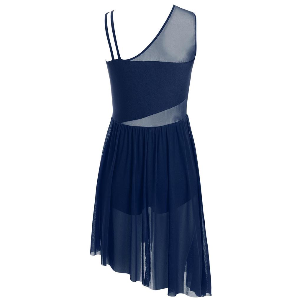 Rochie de Dans Liric pentru Fete Fără Mâneci cu Model Floral cu Strasuri Asimetrică cu Fantă pentru Spectacole de Scenă