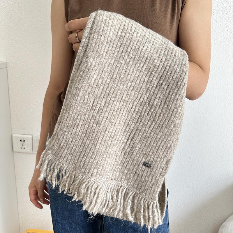 Wool Scarf for Women Knitted Yarn Solid Color Shawl for Couples Fashionable Tassel Scarf for Men