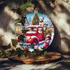 Vintage Red Truck Dogs Christmas Iron Wall Art Round Holiday Home Decor