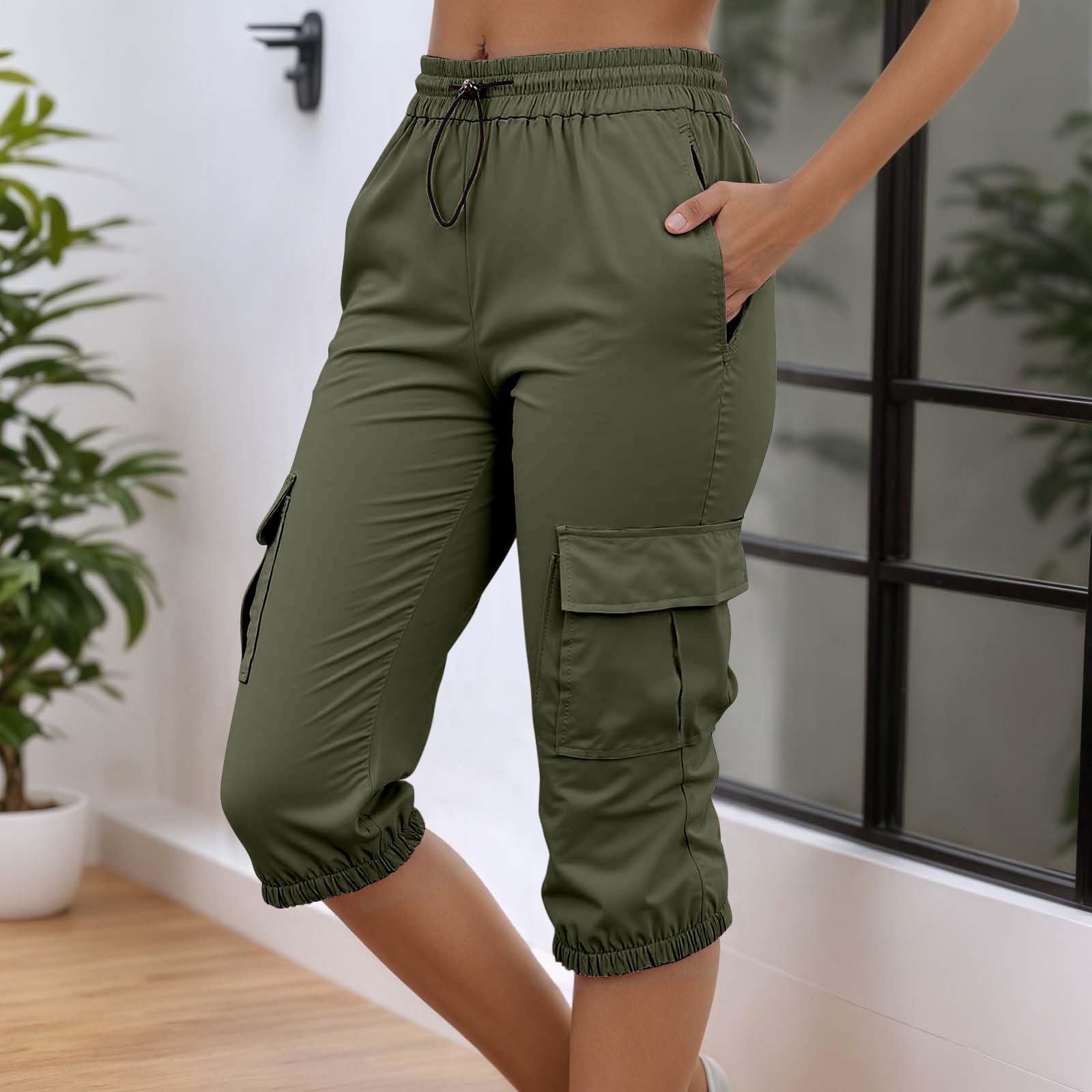 Women s High Waist Cargo Jogger Pants with Pockets - Summer Casual Pants L