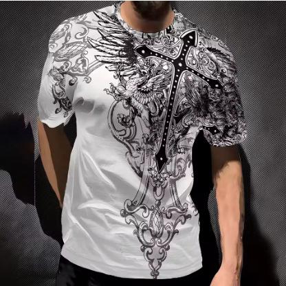 Vintage Cross Graphic Print Men's T-Shirt 2025 New Street Trendy T-Shirt