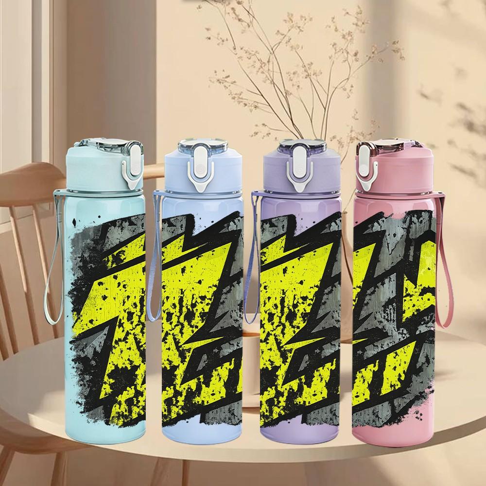 1PC Yellow Lightning Thunder Graffiti Print 750ml Color Plastic Sports Water Bottle Leakproof Flip Straw Lid Suitable for Sports Office Home Use