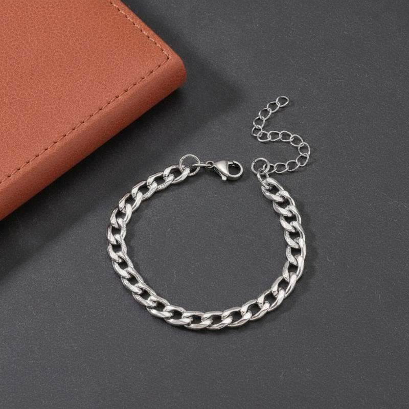 Retro Half-Round Thick Oval Chain Bracelet Stainless Steel Non-Fading Heart Lobster Clasp Extend Chain Unisex