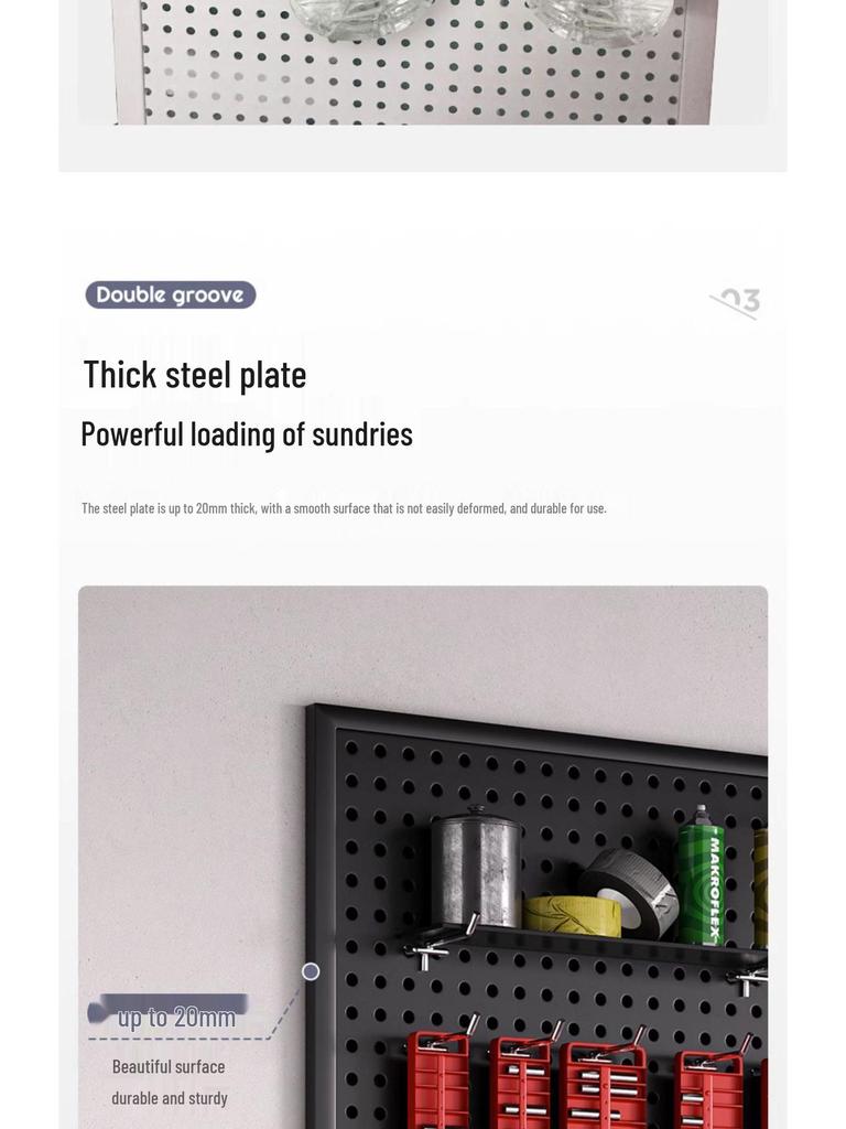 Universal Wall-Mounted Pegboard Storage Rack with Stainless Steel Shelves