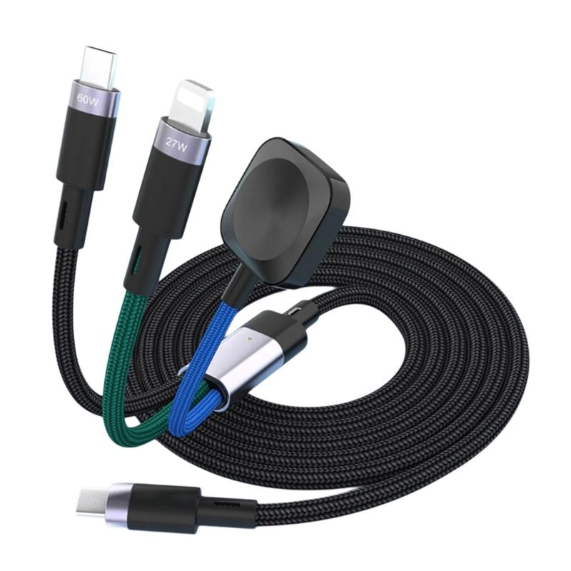 

Universal 3 in 1 PD27W+60W Fast Charging Cable with Wireless Charger High Speed Charging for Mobile Phones & Watches чорний