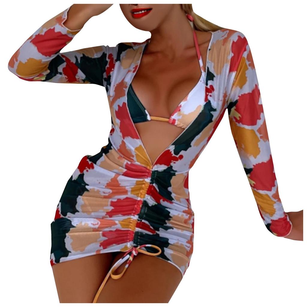 Abstract Fluid Printed Micro Triangular Bikini Swimsuit And Cover Bikini