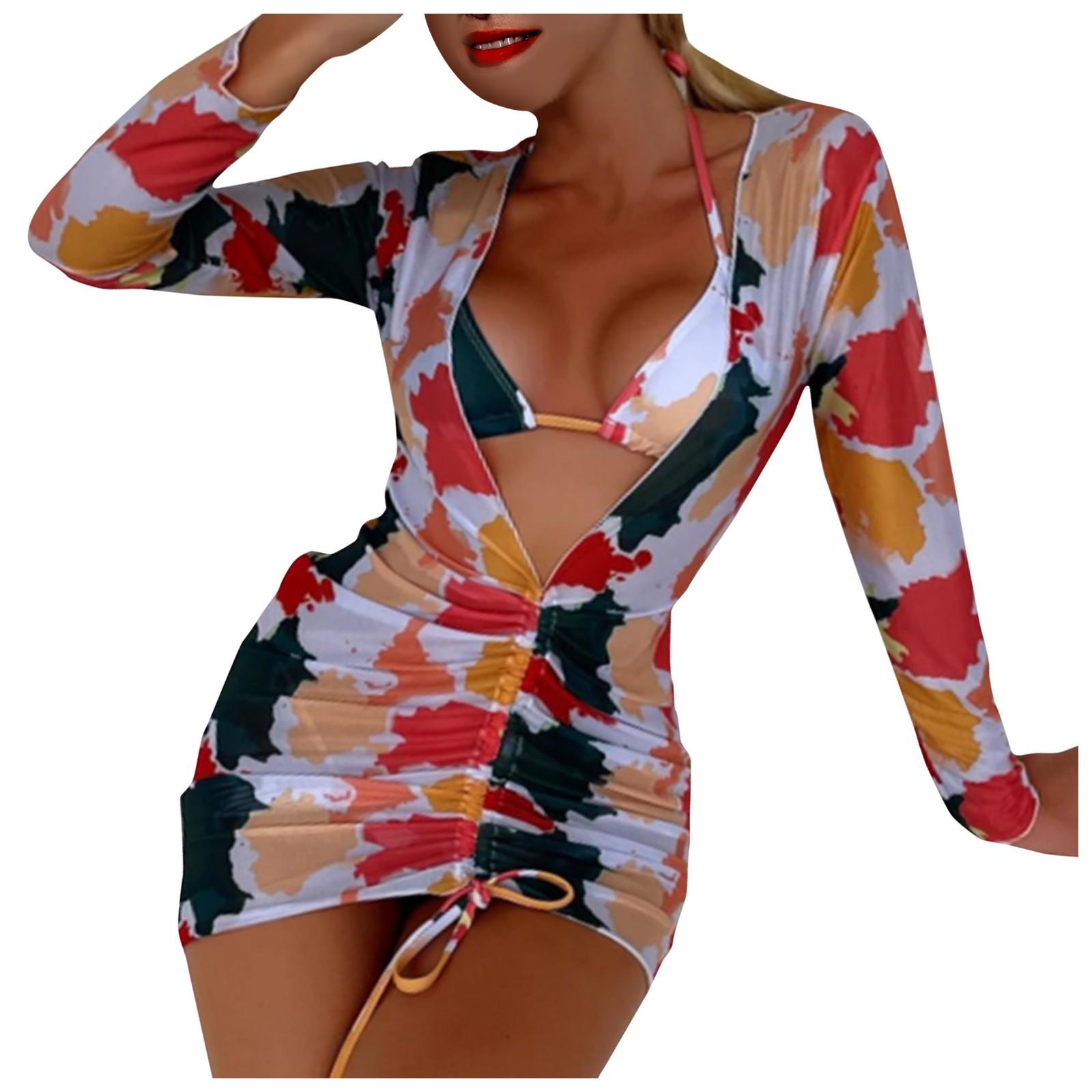 

Абстрактный купальник микро-бикини треугольной формы с принтом и накидка-бикини L красный