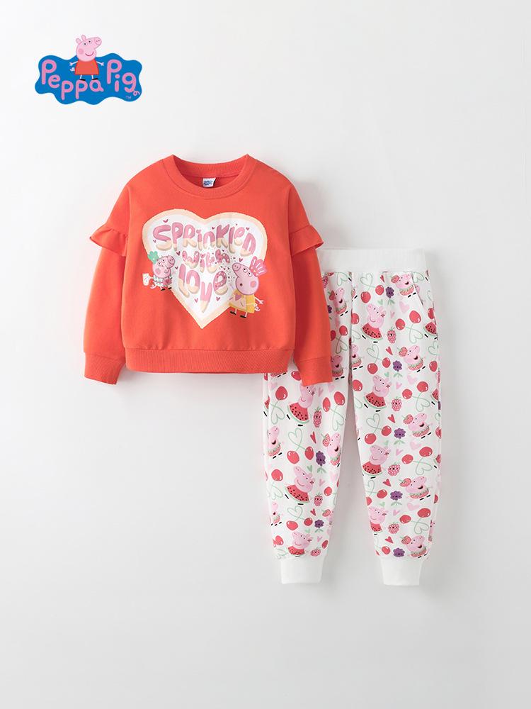 Peppa Pig Girls' Ruffle Hoodie & Sweatpants Set - Spring/Autumn Wear, Two-Piece