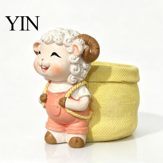 Cute Lamb Succulents Planter Planter, Cartoon Sheep Carring Bag Plant Pot, Decorative Resin Small Flower Pot for Succulents, Houseplants, Desk