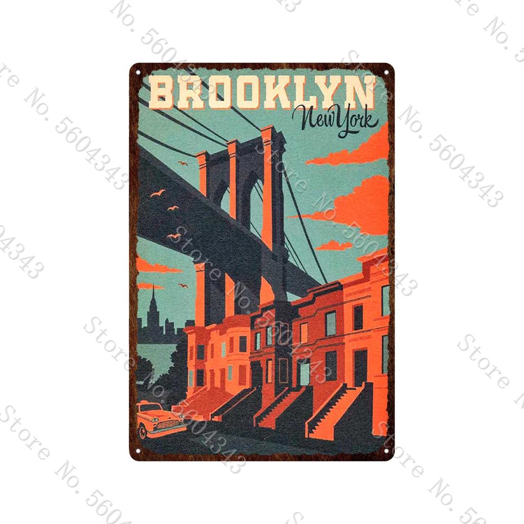 City Landscape Vintage Metal Sign Paris San Francisco Los Angeles Dubai Travel Scenery Tin Plates Home Decoration Metal Poster