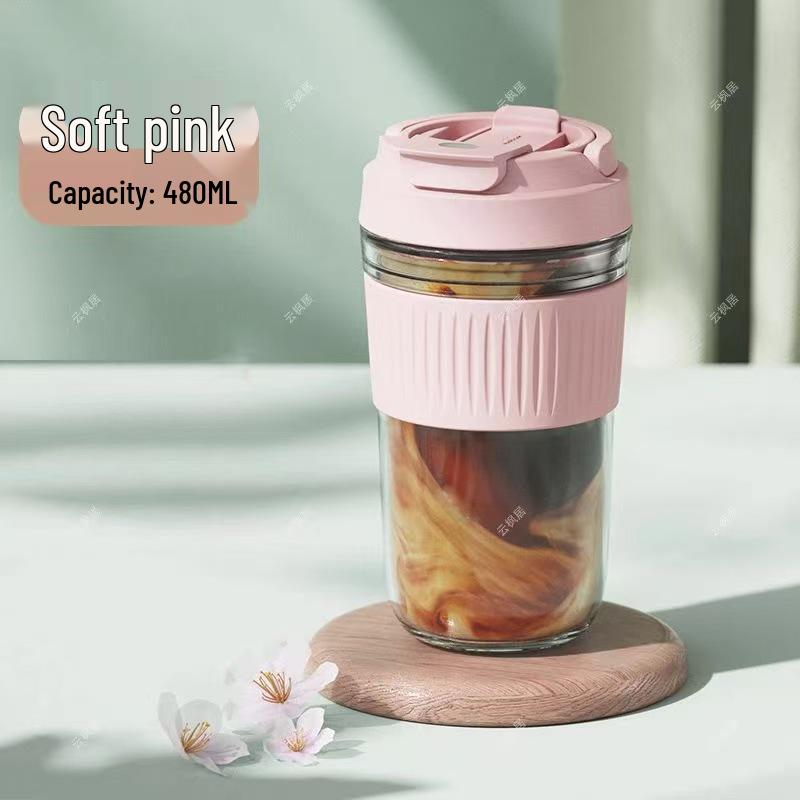 Elegante Tazza da Caffè e Acqua in Vetro con Cannuccia - Portatile per Donne, Ufficio, Studenti