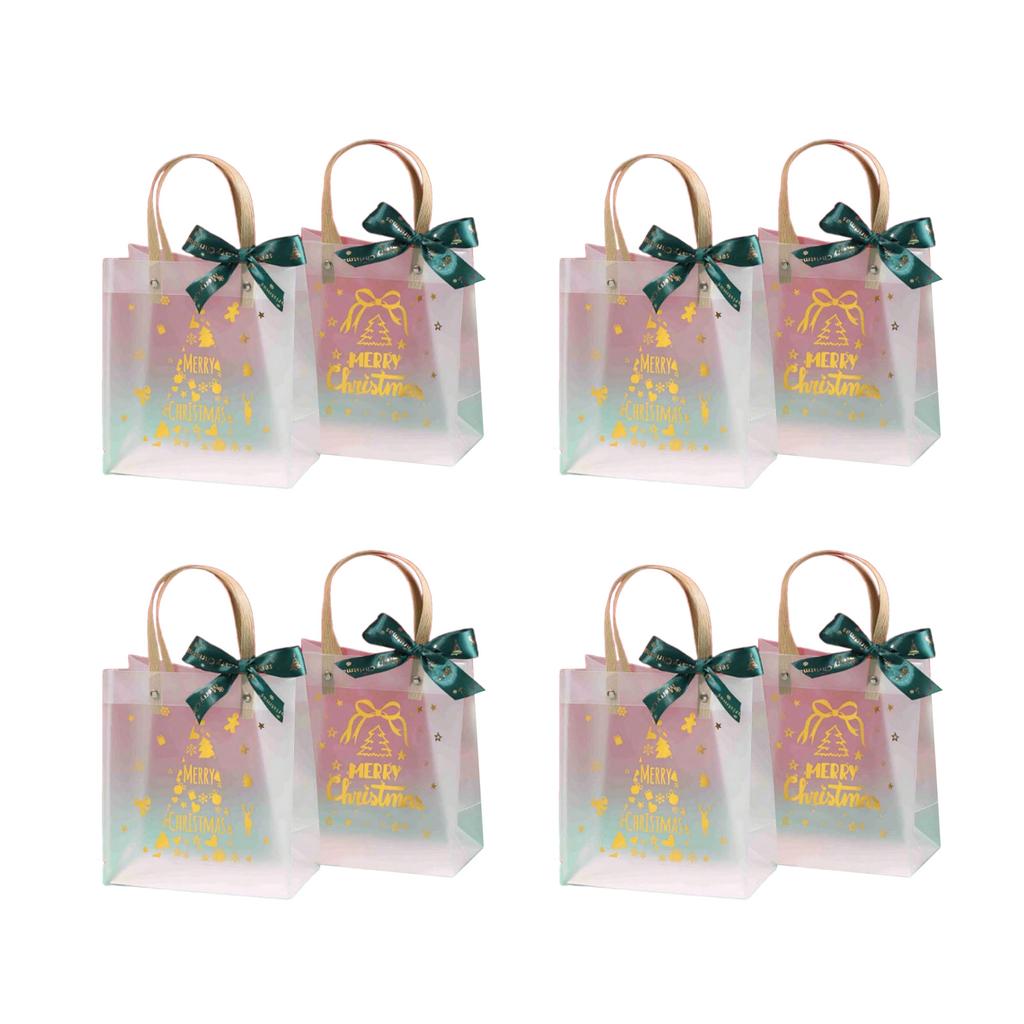 Pack Of 8 Christmas Gift Bags Transparent Candy Holder with Handle Stylish PVC Storage Pouches for Holiday Presents