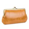 New European and American Retro Clip Bag, Simple Leather, Long Clutch Bag, Wallet, Clutch Mouth, Gold Storage Bag, Large Capacity