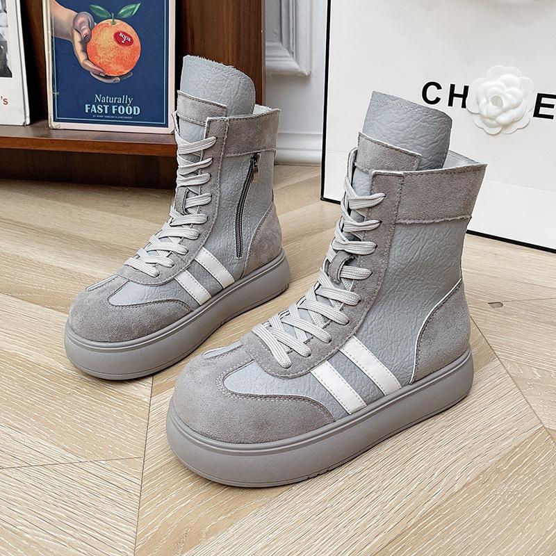 Leather Martin Boots Women's 2025 New Autumn Explosion Muffin Platform Short Boots Casual Sports High-top Moral Training Shoes