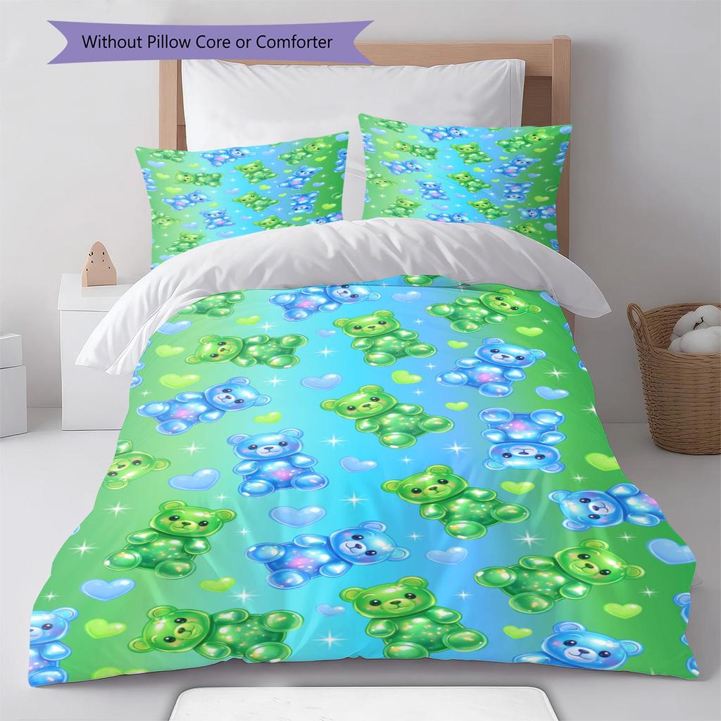 Set Biancheria da Letto con Fantasia Orsetti Gommosi Arcobaleno Copripiumino Federa Decorazione Casa Regalo (1 * copripiumino + 2 * federa, senza nucleo)