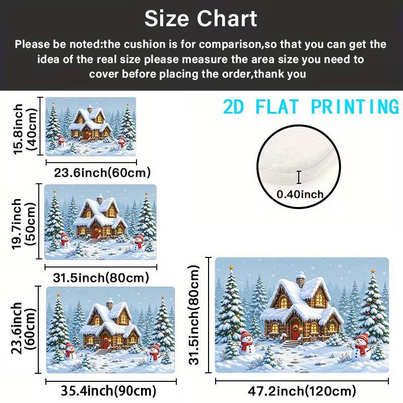 1pc Christmas‑Snow‑Cabin Print Welcome Doormat,Colorful Non‑Slip Washable Indoor Floor Mat for Entryway, Hall, Bathroom, Balcony