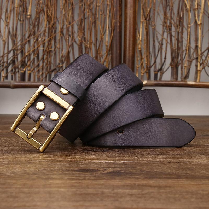Ремень мужской ретро жесткий стиль Хан утолщенный первый слой коровьей кожи модный универсальный ремень для джинсов 100cm