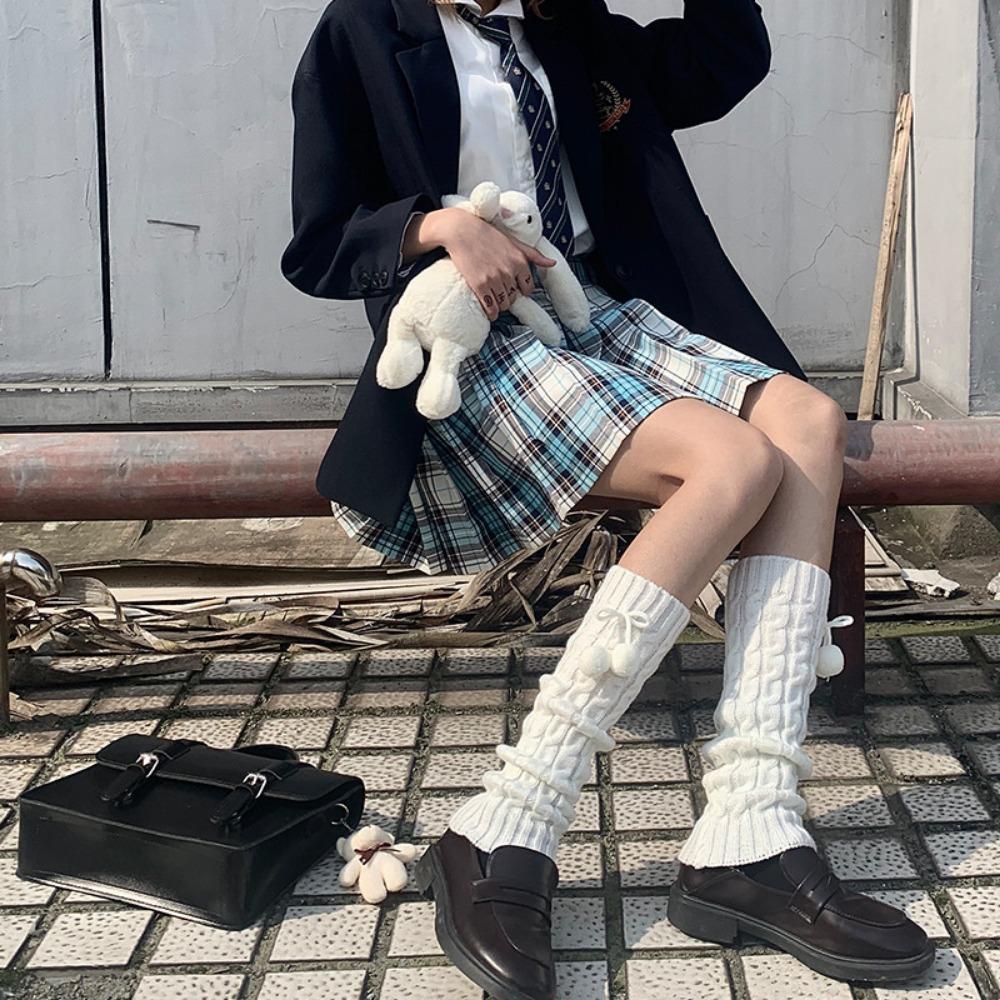 White Hairball Socks Cover Solid Color Stacking Socks Skinny Legs Jk Japanese Leg Cover Korean Version Student Versatile Lolita Autumn and Winter Thic