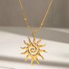 Yori Stainless Steel Golden Sun Pendant Necklace Waterproof Simple Fashion Metal Texture Trendy Jewelry for Woman Gift