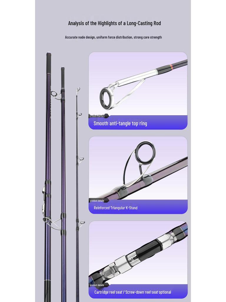 Ultra-Durable Long Cast Rod, 3-Piece, 4.2M & 4.5M, Ideal for Beach Casting