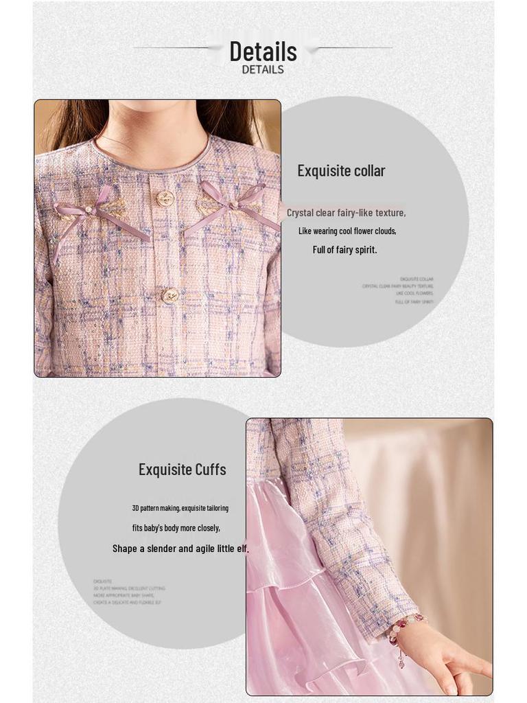 Girls' Princess Puff Sleeve Dress - Elegant Autumn/Winter Birthday & Evening Wear