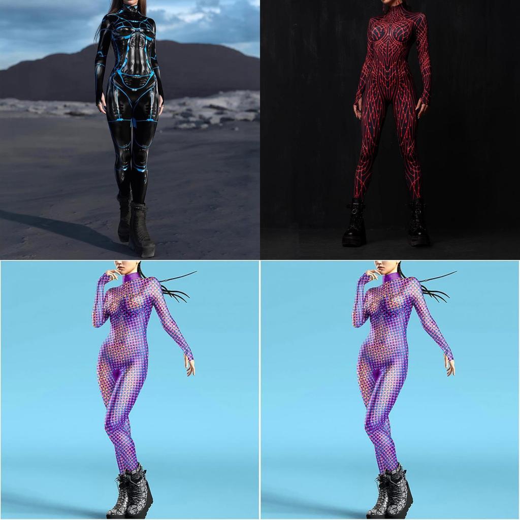 Halloween Cosplay Jumpsuit With 3d Colorful Print For Woman Role Playing
