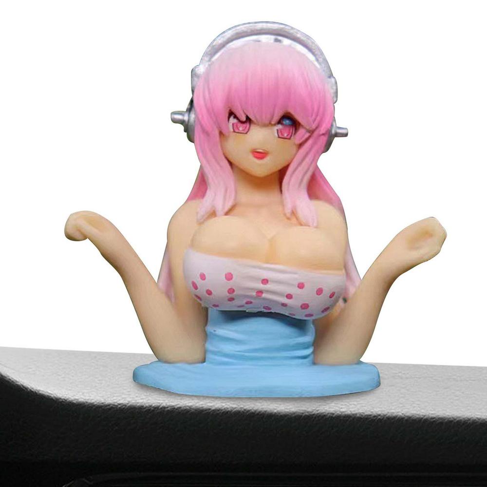 New Shaking Chest Girl Car Dashboard Ornament Sexy Cute Anime Dolls Plump Car Interior Shape Motorcycle Accessories Decoration