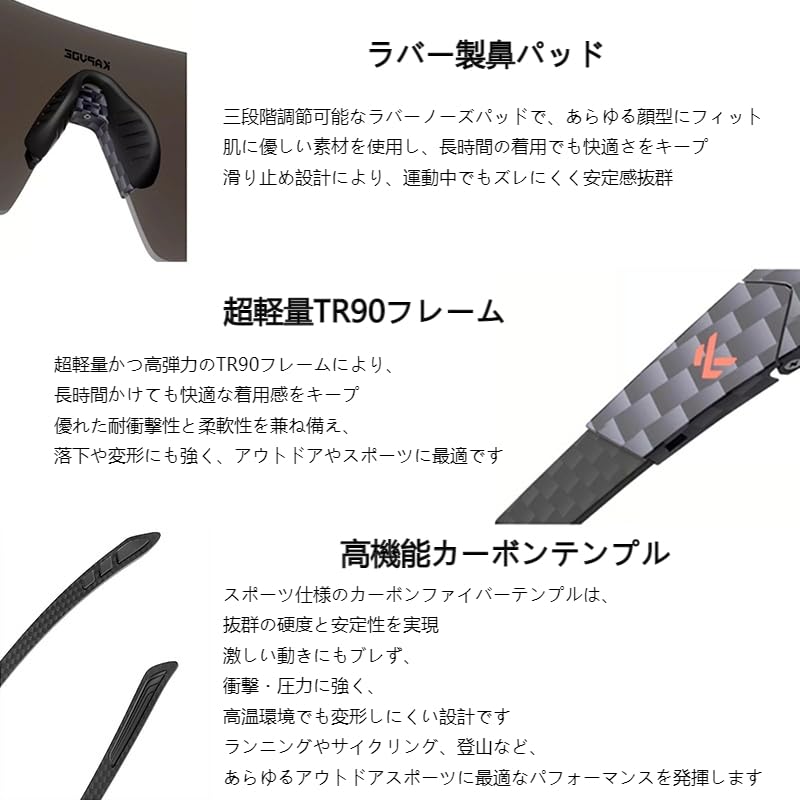 KAPVOE Photochrome Sportsonnenbrille für und Carbon TR90 PC Photochrom UV Unisex für Männer und Frauen Radfahren, Laufen, Baseball, Tennis,